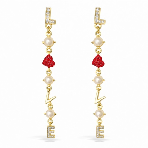 Anthropologie Jewelry - 🔥 ❤️ Gold and Red Heart Pearl Earrings